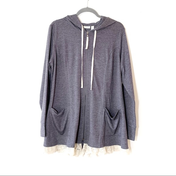 LOGO Lori Goldstein Gray Sweatshirt Tunic Lace 1X